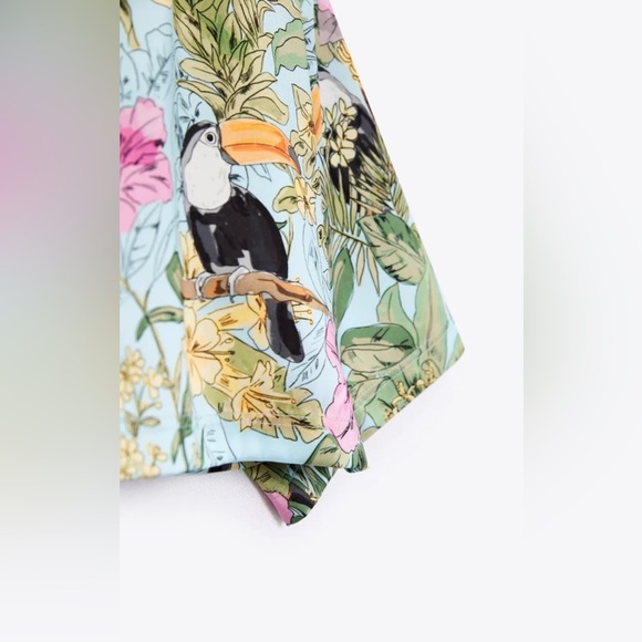 Zara Cropped toucan Tropic Floral Shirt Top - Picture 5 of 8